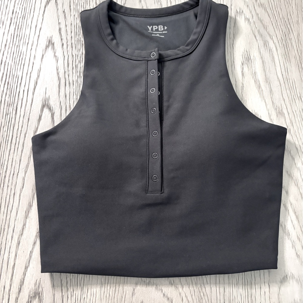 YPB By Abercrombie Cropped Button High Neck Tank In Black. Size Xs.